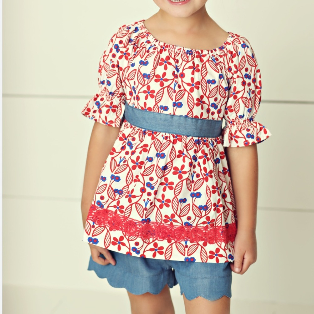 Matilda Jane Crimson Cutie Hello Lovely Peasant Top Ruffle Sleeve Boho Coquette